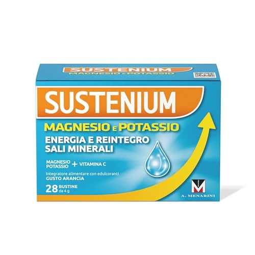 Offerta a tempo: Sustenium Magnesio e Potassio - Integratore alimentare per reintegrare i Sali minerali e recuperare l’energia perduta, con Vitamina C. Confezione da 28 bustine autosolubili - 45% da 10.14 € a 5.62 €