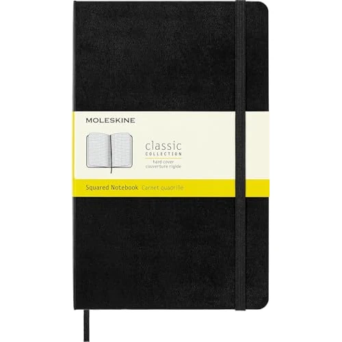 Moleskine - Cuaderno Clásico con Hojas Cuadriculadas, Tapa Dura y Cierre Elástico, Color Negro, Tamaño Grande 13 x 21 cm, 240 Hojas
