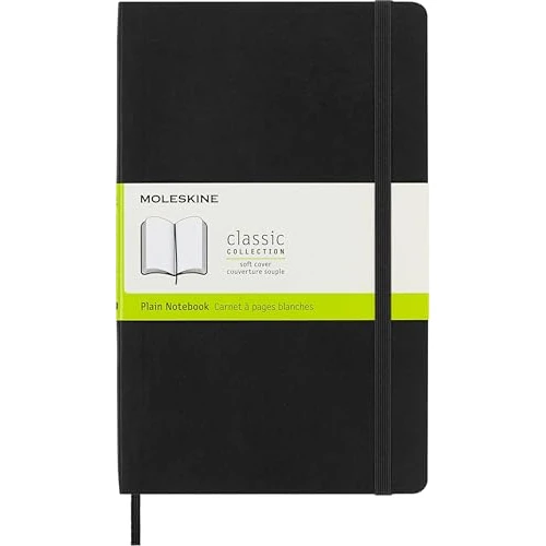 Moleskine Cuaderno Clásico con Hojas Lisas, Tapa Blanda y Cierre Elástico, Color Negro, Tamaño Grande 13 x 21 cm, 192 Hojas