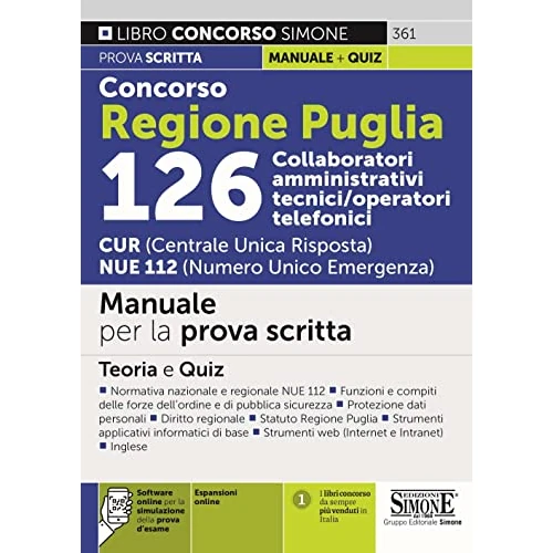 Concorso Regione Puglia 126 Collaboratori Amministrativi tecnici/operatori telefonici CUR (Centrale Unica Risposta) NUE 112 (Numero Unico Emergenza)