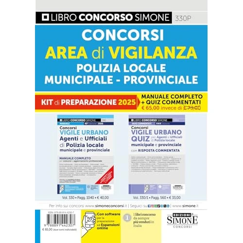 Concorsi area di vigilanza polizia locale, municipale, provinciale. Kit di preparazione. Manuale completo + Quiz commentati. Con espansione online