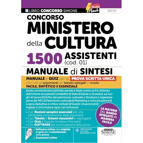 Concorso Ministero della Cultura 1500 assistenti (cod. 01). Manuale di sintesi. Con espansioni online. Con software online con migliaia di quiz per la simulazione della prova