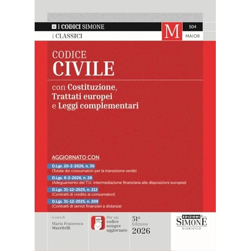 Offerta a tempo: Codice civile. Con Costituzione, Trattato UE e leggi complementari. Con Scarica l'APP CODICI SIMONE per un codice sempre aggiornato - 5% da 24.00 € a 22.80 €