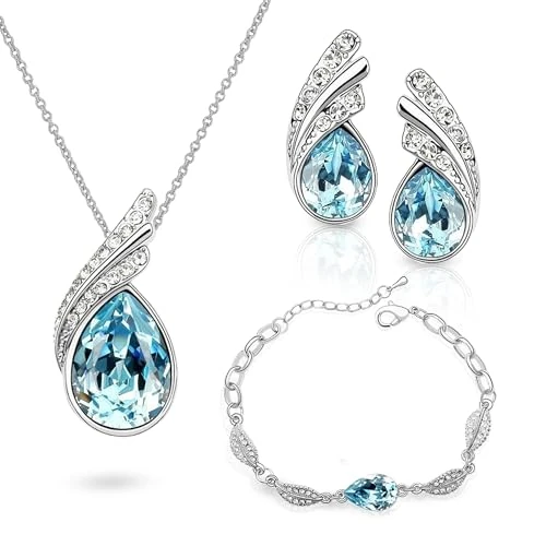 Limited-time offer: Crystalline Azuria Women 18ct White Gold Plated Teardrops Blue Simulated Aquamarine Crystals Set Pendant Necklace 17.7 inches Earrings Bracelet from 69.47 £ to 69.47 £ (save 0.00%)