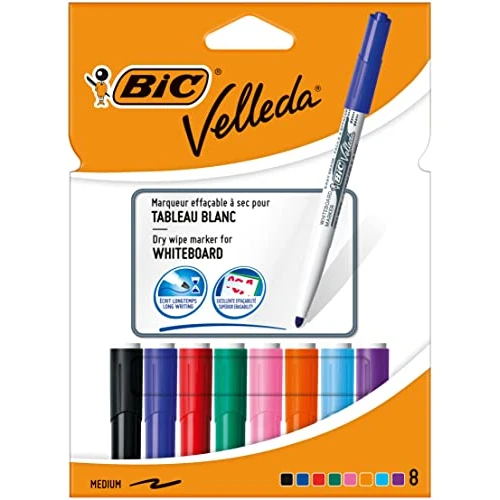 Offerta a tempo: BIC Velleda, Marcatore Cancellabile, Pennarelli per Lavagna, Punta Media 1.4mm, Confezione da 8, Colori Assortiti, Fornitura Cancelleria Scuola e Ufficio - 35% da 9.78 € a 6.40 €