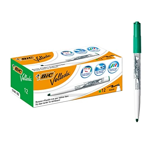 BIC Velleda 1741 - Caja de 12 unidades, marcadores de pizarra punta media, color verde