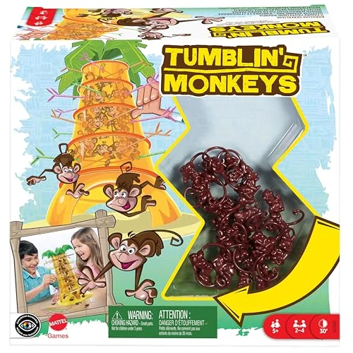 Mattel Games - SALVA LE SCIMMIE, gioco per tutta la famiglia da 2 a 4 giocatori, include 30 scimmie, 30 bastoncini colorati e un dado speciale, giocattolo per bambini, 5+ anni, 52563