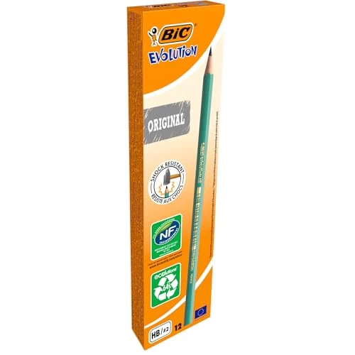 BIC Evolution Original HB, lápices con mina irrompible, agarre firme, color gris, paquete de 12 unidades