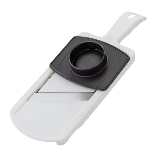 Fackelmann Mandolina de Cocina profesional ajustable para cortar verduras con Protector de Dedos, polímero y acero inoxidable, colores Blanco y Negro, 32x12, 5cm, 1 ud