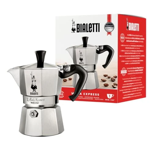 Offerta a tempo: Bialetti Caffettiera Moka Express, Manico anti scottatura, Non adatta a induzione, 1 Tazze (60 ml), Alluminio - 48% da 29.90 € a 15.41 €