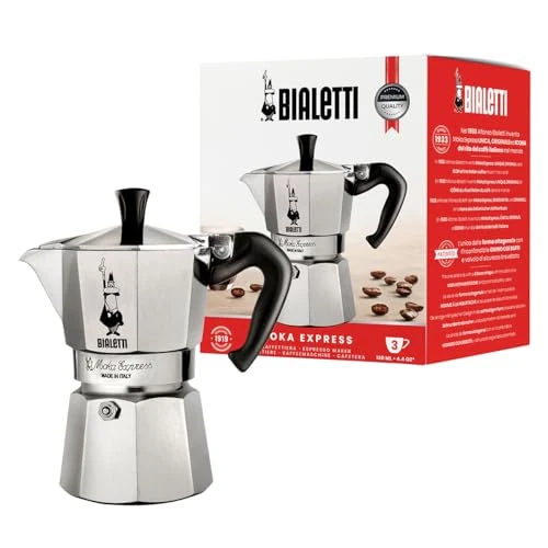 Zeitlich begrenztes Angebot: Bialetti - Moka Express: Ikonische Espressomaschine für die Herdplatte, macht echten Italienischen Kaffee, Moka-Kanne 3 Tassen (130ml), Aluminium, Silber, Alu von 29.99 € auf 24.69 € (18% Rabatt)