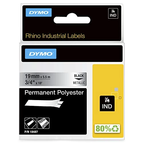 Offerta a tempo: DYMO Rhino etichette industriali in poliestere permanente | 19 mm x 5,5 m | nero su metallizzato - 41% da 32.20 € a 19.02 €