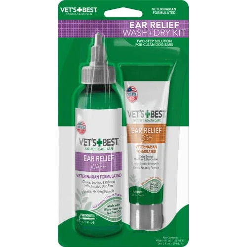 Offerta a tempo: Kit per la pulizia delle orecchie dei cani Vet's Best, Sollievo per le orecchie multi-sintomo, Trattamento per il lavaggio e l'asciugatura, Senza alcool - 21% da 23.98 € a 19.03 €