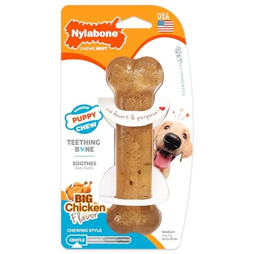 Nylabone, Welpen-Kauknochen , flexibler Welpen-Kauknochen für junge Hunde, Hühnergeschmack, mittel , geeignet für Welpen bis 16 kg