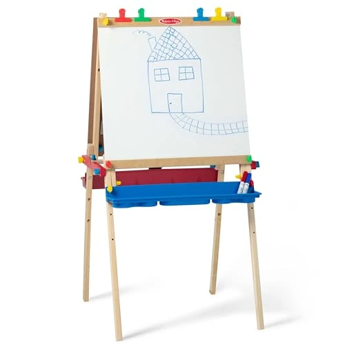 Melissa & Doug Set artistico con cavalletto in legno | Cavalletto per lavori creativi e artistici per bambini dai 3 ai 6 anni| Cavalletto con lavagna| Lavagne per pennarelli e gessi - Certificati FSC