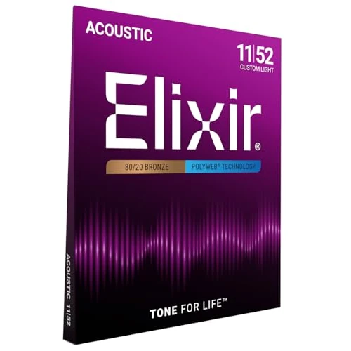 Offerta a tempo: Corde per chitarra acustica bronzo 80/20 Elixir® Strings con rivestimento POLYWEB®, Custom Light (.011-.052) - 5% da 21.99 € a 20.97 €