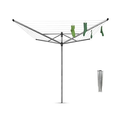 Limited-time offer: Brabantia - Lift-O-Matic - 50 Metres of Clothes Line - Adjustable in Height - UV-Resistant & Non-Slip Lining - Umbrella System - Rotary Dryer with Ground Spike 45 mm - Metallic Grey - ø 295 cm from 138.00 GBP to 89.99 GBP (save 35%)