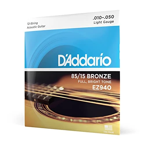 D'Addario Cordes Guitare Acoustique | Corde Guitare Folk | EZ930 | Cordes en bronze pour guitare acoustique 12 cordes | Bronze 85/15 | Léger 10-47