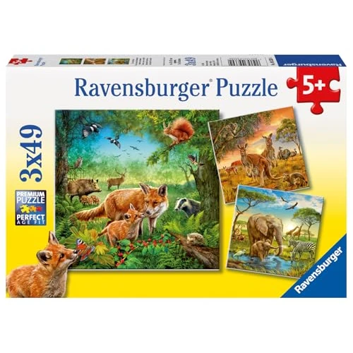 Tiere der Erde Puzzle 3 x 49 Teile