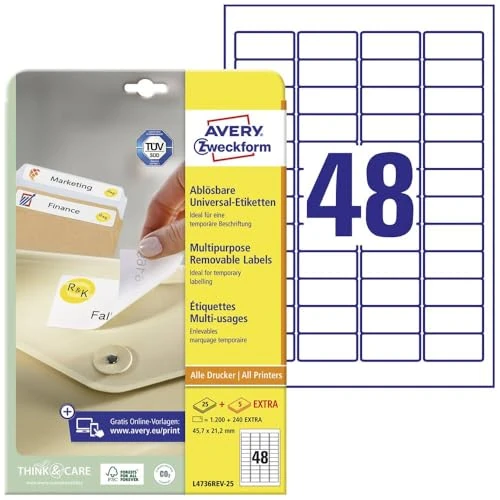Offerta a tempo: Avery Zweckform L4736REV-25 – Etichette universali per tutte le stampanti formato A4, 45,7 x 21,2 mm , bianco - 0.00% da 17.95 € a 17.95 €