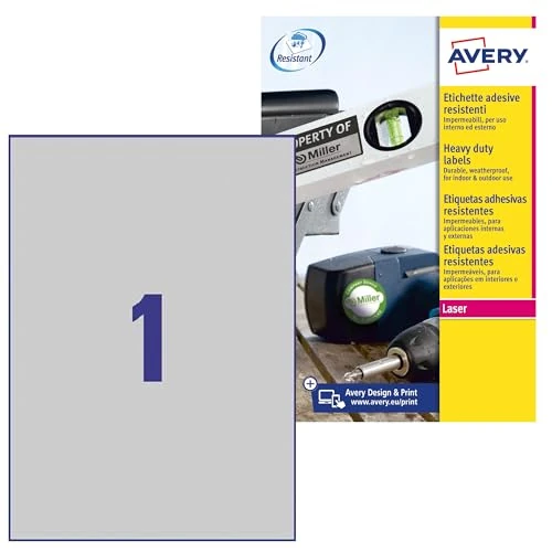 Oferta limitowana: Avery L6013-20 bardzo mocne samoprzylepne srebrne etykiety do dużych obciążeń, 1 etykieta na arkusz A4 z 136.96 zł na 136.96 zł (oszczędź 0.00%)