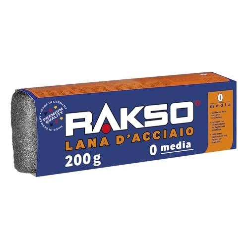 RAKSO Lana de Acero Grado Medio 0 – 400 g, 2 rollos de 200 g, alisa madera, elimina suciedad de azulejos/suelos de piedra, pule tubos y accesorios de cobre