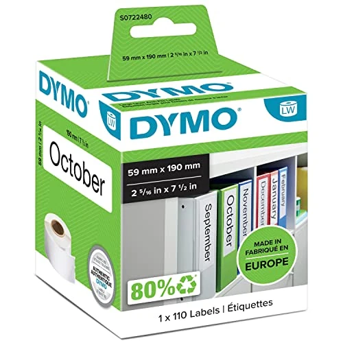 Limited-time offer: DYMO Authentic LabelWriter Lever Arch File Labels | 59 mm x 190 mm | Self Adhesive | Roll of 110 Easy-Peel Labels | for LabelWriter Label Makers | Made in Europe from 30.06 £ to 30.06 £ (save 0.00%)
