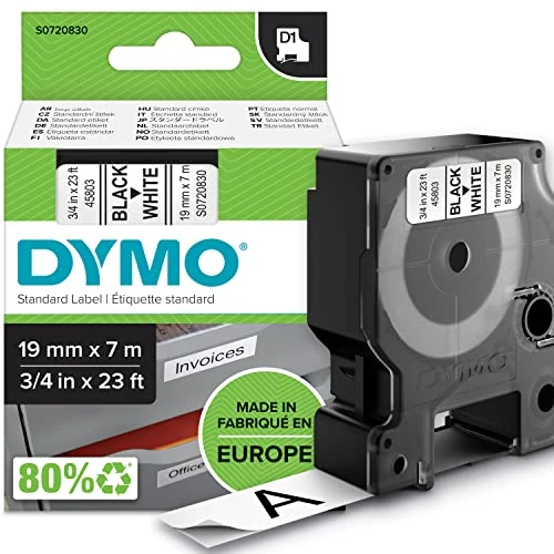 DYMO D1 etichette originali | stampa nera su bianco | 19 mm x 7 m | etichette autoadesive per etichettatrice LabelManager | 1 Pezzo