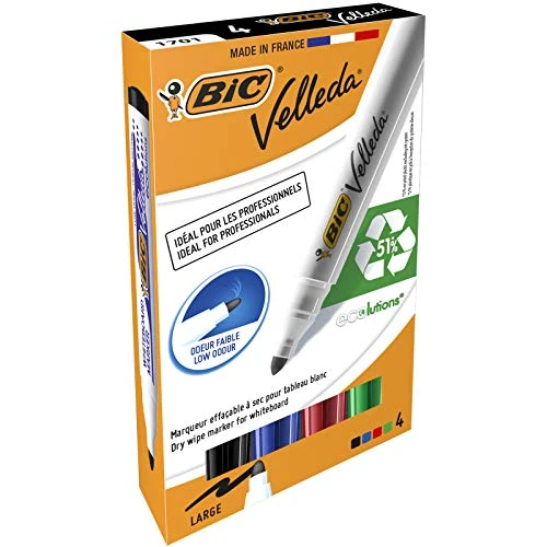 Tijdelijke aanbieding: BIC Velleda 1701 ECOlutions Whiteboard Stiften Medium Kogelpunt - Verschillende Kleuren, Pak van 4 Stuks van 3.57 € naar 3.57 € (0.00% korting)