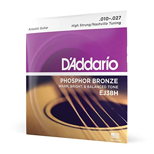 D'Addario EJ38H Cordes en bronze phosphoreux pour guitare acoustique High Strung/Nashville 10-27
