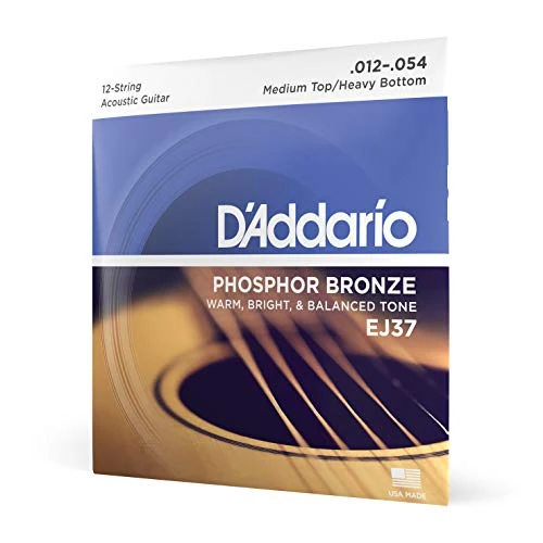 Tijdelijke aanbieding: D'Addario Gitaarsnaren - Fosfor Bronzen Akoestische Gitaarsnaren - EJ37 - Rijk, Volledig Toonspectrum - Voor 12-Snarige Gitaren - 2-54 Medium Top/Zware Onderkant 12-Snarig van 21.53 € naar 21.53 € (0.00% korting)