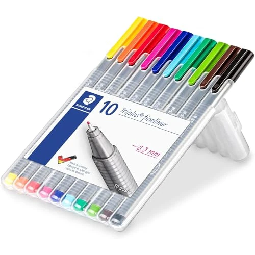 Offerta a tempo: Staedtler penne colorate Triplus fineliner, punta fine rinforzata in metallo 0.3mm, tratto sottile, fusto triangolare ergonomico, colori brillanti, confezione da 10 fineliner, 334 SB10 - 6% da 10.63 € a 9.99 €