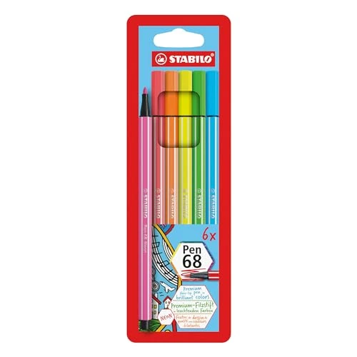 Tijdelijke aanbieding: Premium Viltstift - STABILO Pen 68-6 stuks - 6 neonkleuren van 9.00 EUR naar 9.00 EUR (korting 0%)