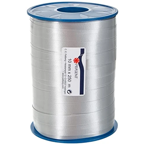 Offerta a tempo: C.E. PATTBERG Nastro colore argento, rotolo nastro regalo, lungh. 250 m, largh. 10 mm, per decorare, abbellire pacchetti di Natale e pacchi regalo in ogni occasione - 0.00% da 9.69 € a 9.69 €