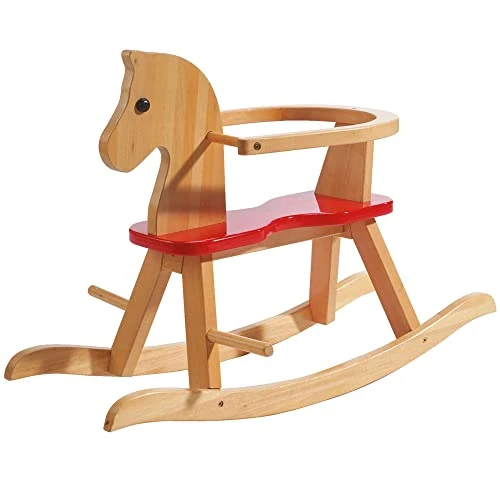 Offre limitée : roba Cheval à Bascule en Bois Massif Naturel et Assise Rouge + Anneau de Protection Amovible - Aide à Maîtriser l'Équilibre - Supporte 25 kg - dès 1 an de 67.99 € à 67.99 € (0.00% de remise)