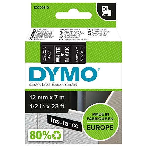 Offerta a tempo: DYMO D1 etichette originali | stampa bianca su nero | 12 mm x 7 m | etichette autoadesive per etichettatrice LabelManager | 1 Pezzo - 0.00% da 17.49 € a 17.49 €