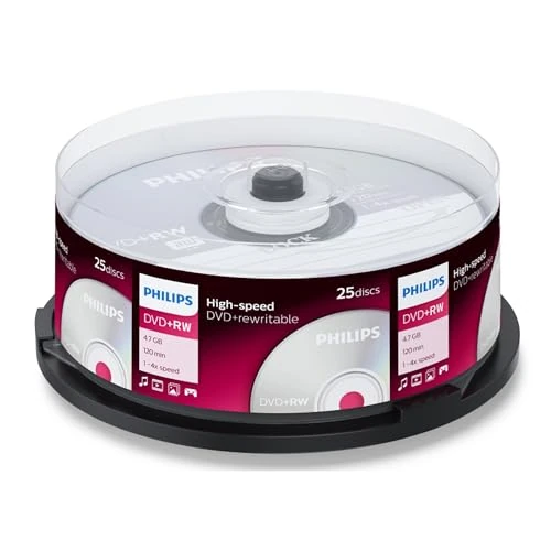 Philips DVD+RW 4.7 GB, 120 minuti, 4X, Confezione da 25 Pezzi