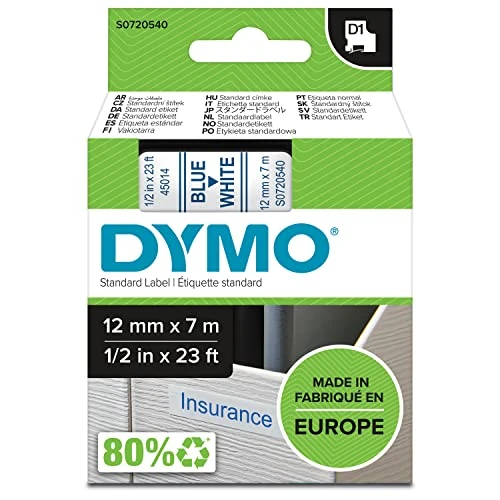 Oferta limitowana: DYMO D1 oryginalne etykiety | niebieski nadruk na białym | 12 mm x 7 m | samoprzylepne etykiety do drukarek etykiet LabelManager z 70.07 zł na 70.07 zł (oszczędź 0.00%)