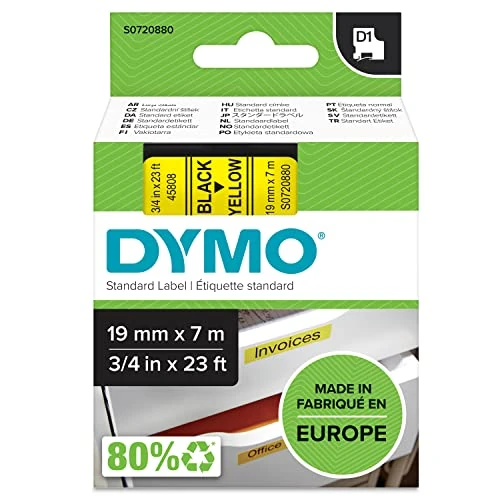 Offerta a tempo: DYMO D1 etichette originali | Rotolo da 19 mm x 7 m | stampa nera su giallo | etichette autoadesive per etichettatrice LabelManager | 1 Pezzo - 46% da 32.44 € a 17.38 €