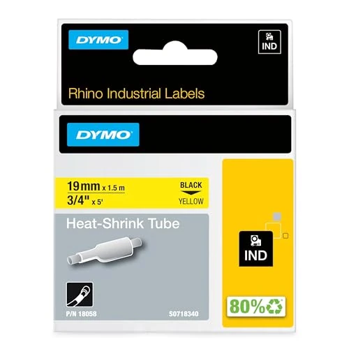 Offerta a tempo: DYMO Rhino Industrial Tubi per etichette termorestringenti per cavi | 19 mm x 1,5 m | Stampa nera su giallo | per stampanti di etichette Rhino - 27% da 55.62 € a 40.77 €