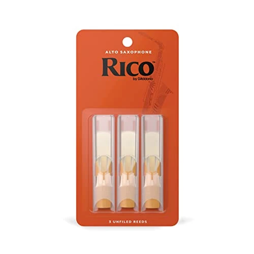 D'Addario Woodwinds - Rico Alto Sax Reeds - Cañas para Saxofón Alto - Cañas para Saxofón hechas a mano para principiantes, estudiantes, educadores - Fuerza 2.0, 3-Pack, resistencia 2.0