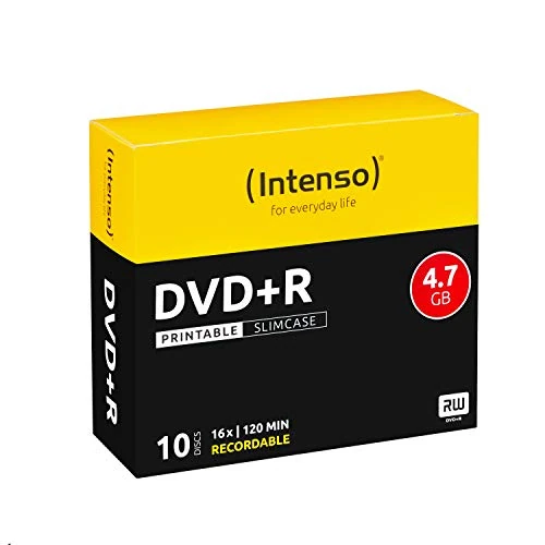 Intenso DVD+R Rohlinge, Printable, 4,7 GB, 16x Speed, 10-częściowy Slim Case