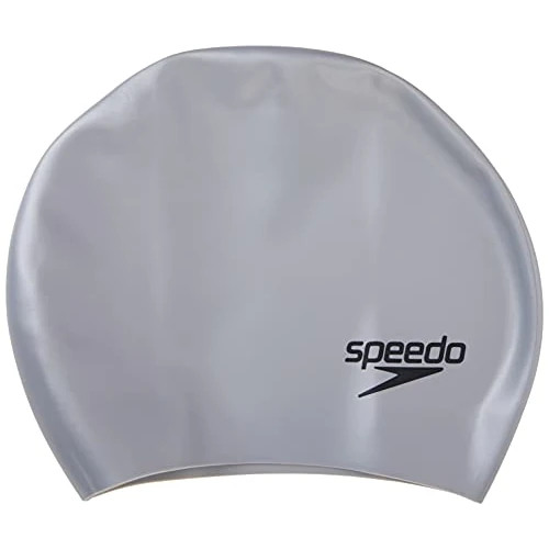 Speedo Gorro de natación Unisex de Silicona para Cabello Largo, Color Plateado, Talla única