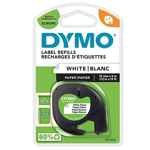 Offerta a tempo: Dymo LetraTag etichette originali di carta autoadesiva | rotolo da 12 mm x 4 m | stampa nera su bianco | LT etichette autoadesive per etichettatrice LetraTag | 1 pezzo - 0.00% da 11.90 € a 11.90 €