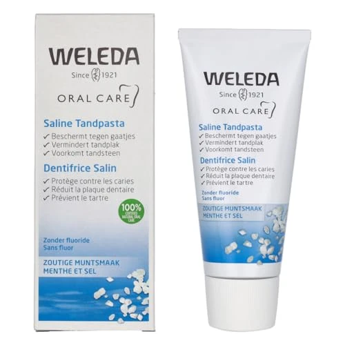 Offerta a tempo: Weleda Dentifricio Salino, dentifricio a base di sale marino senza fluoro, neutralizza gli acidi dannosi e protegge da carie e placca, trattamento 6 in 1 (1x75 ml) - 49% da 7.69 € a 3.90 €