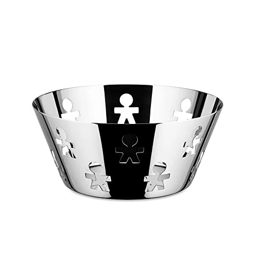 Alessi Girotondo AKK04 Cestino di Design con Decoro Traforato, Acciaio Inox 18/10, Lucido
