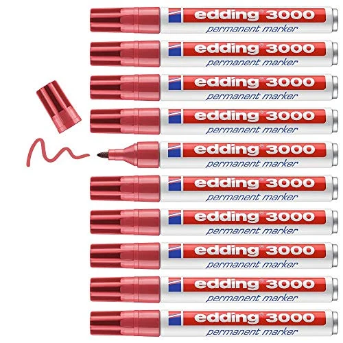 Tijdelijke aanbieding: edding 3000 permanent marker - karmijn-rood - 10 stiften - ronde punt 1,5-3 mm - sneldrogende permanent marker - water- en wrijfvast - voor karton, kunststof, hout, metaal - universele marker van 29.90 € naar 18.89 € (37% korting)