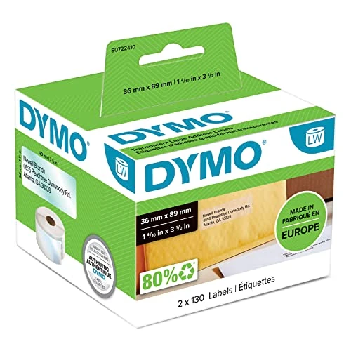 Offerta a tempo: DYMO LW etichette per indirizzi grandi | 36 mm x 89 mm | 2 rotoli da 130 etichette facili da staccare (260 pezzi) | autoadesive | per etichettatrici LabelWriter | originali - 8% da 36.87 € a 33.97 €