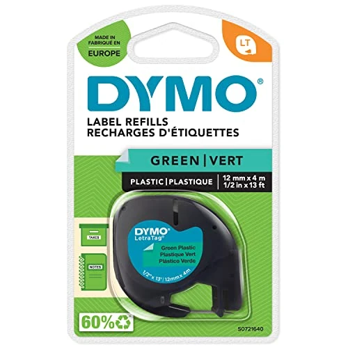 Offerta a tempo: Dymo LetraTag etichette originali in plastica | rotolo da 12 mm x 4 m | stampa nera su verde | LT etichette autoadesive per etichettatrice LetraTag | 1 pezzo - 58% da 12.31 € a 5.20 €