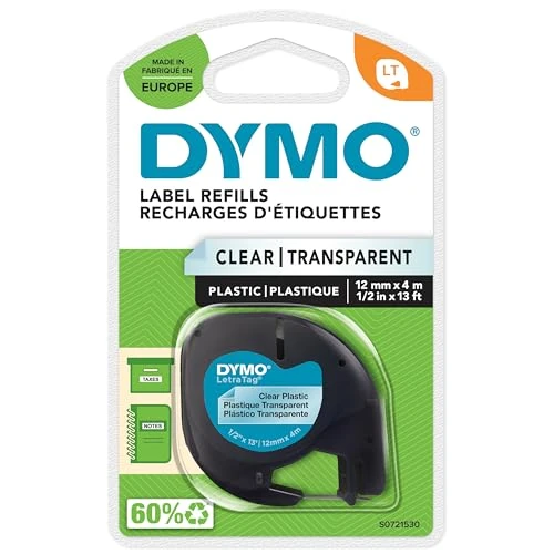 Offerta a tempo: Dymo LetraTag etichette originali in plastica | rotolo da 12 mm x 4 m | stampa nera su trasparente | LT etichette autoadesive per etichettatrice LetraTag | 1 pezzo - 3% da 12.15 € a 11.73 €